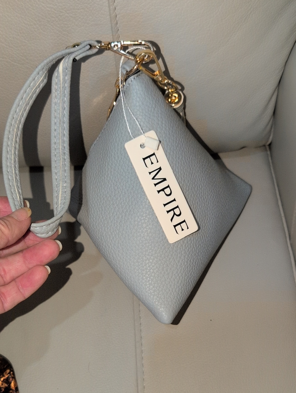 Empire Pyramid Wristlet Clutch in Light Gray